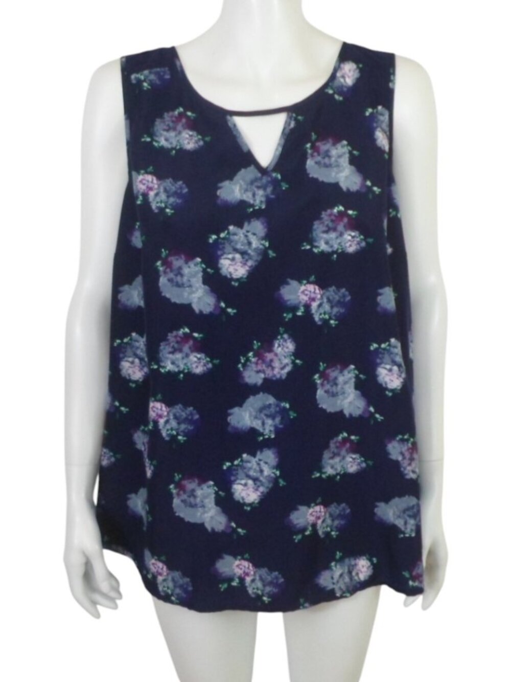 41 Hawthorn Stitch Fix Liano Mixed Material Navy Blue Floral Sleeveless Top 2X